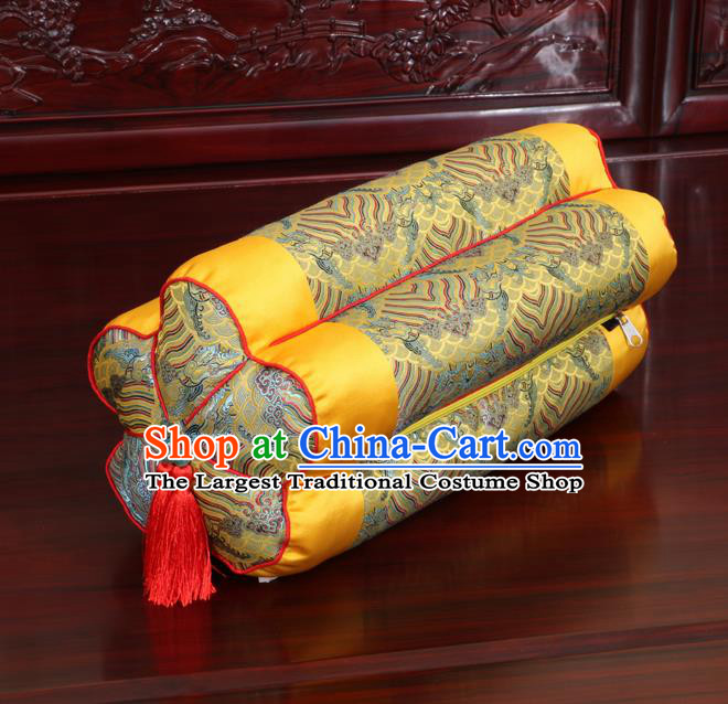 Chinese Traditional Household Accessories Classical Golden Brocade Plum Blossom Pillow