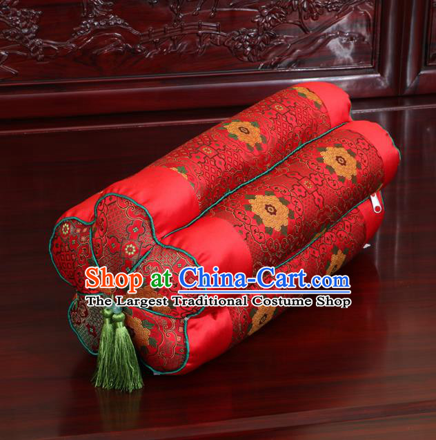 Chinese Traditional Household Accessories Classical Pattern Red Brocade Plum Blossom Pillow