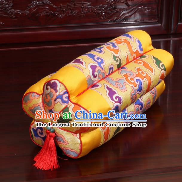 Chinese Traditional Household Accessories Classical Color Clouds Pattern Yellow Brocade Plum Blossom Pillow