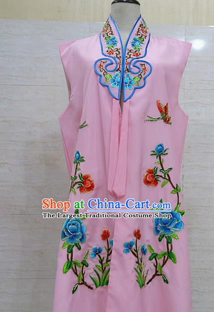 Chinese Traditional Beijing Opera Maidservants Pink Embroidered Peony Waistcoat Peking Opera Costume for Adults