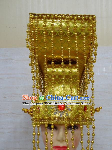 Chinese Traditional Beijing Opera Emperor Golden Crown Ancient King Headwear for Adults