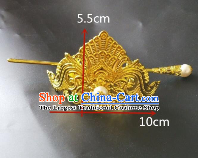 Chinese Traditional Prince Hair Accessories Ancient Swordsman Golden Hairdo Crown Headwear for Men