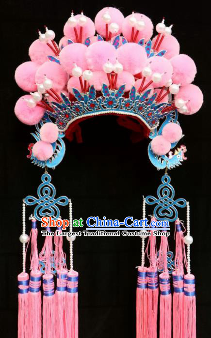 Chinese Traditional Beijing Opera Diva Hair Accessories Peking Opera Princess Pink Venonat Phoenix Coronet