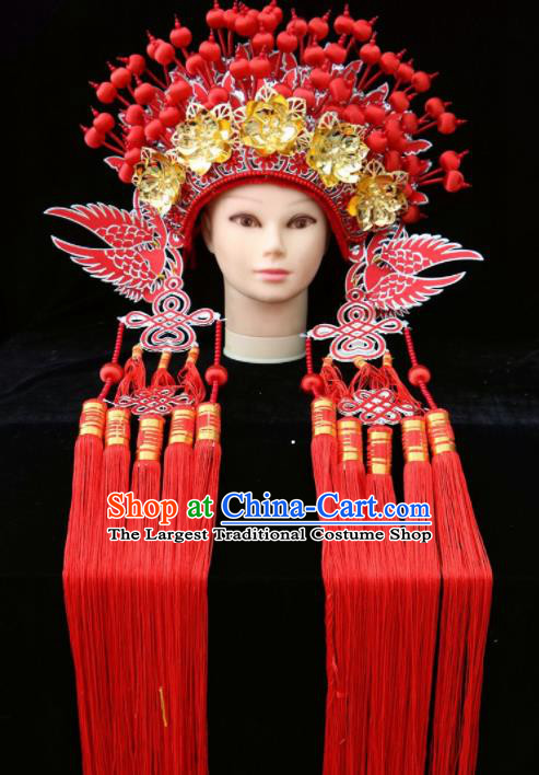 Chinese Traditional Beijing Opera Queen Hair Accessories Ancient Imperial Consort Red Phoenix Coronet