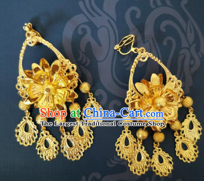 Chinese Traditional Accessories Wedding Golden Tassel Earrings for Women