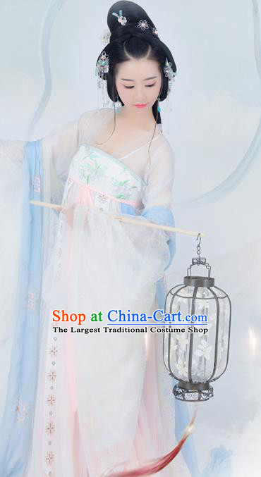 Chinese Ancient Peri Princess Costume Traditional Tang Dynasty Palace Lady Hanfu Dress and Headpiece for Women