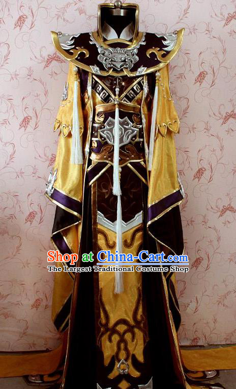 Chinese Ancient General Swordsman Golden Costume Traditional Cosplay Emperor Clothing for Men