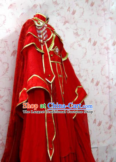 Chinese Ancient Female Swordsman Wedding Red Costume Traditional Cosplay Heroine Peri Dress for Women