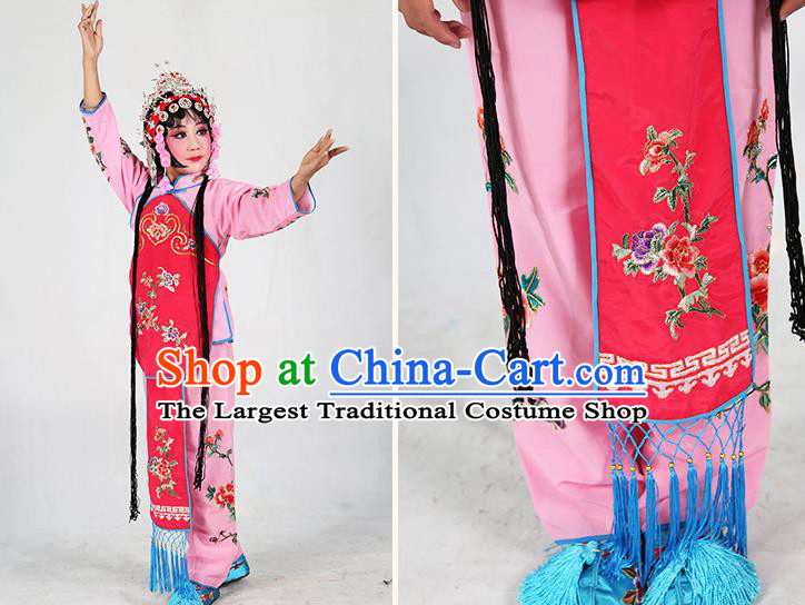 Traditional Chinese Beijing Opera Children Costume Peking Opera Maidservants Rosy Vest Clothing for Kids
