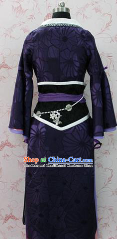 Chinese Ancient Swordswoman Costume Traditional Cosplay Princess Purple Hanfu Dress for Women