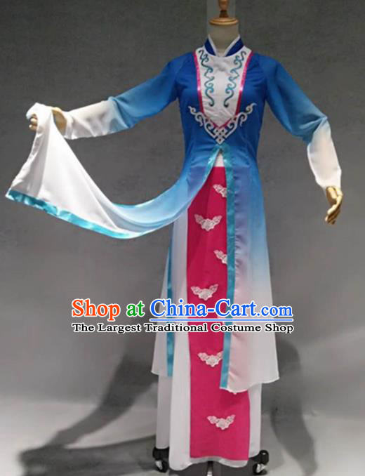 Traditional Chinese Umbrella Dance Costume China Classical Dance Blue Clothing for Women