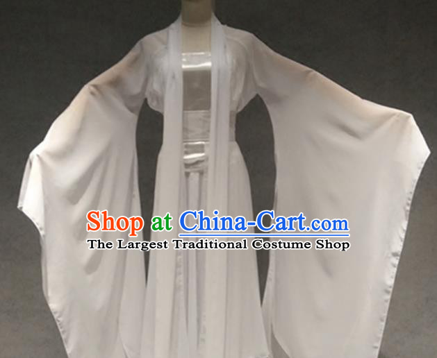 Traditional Chinese Classical Dance Costume Ancient Peri White Dress for Women