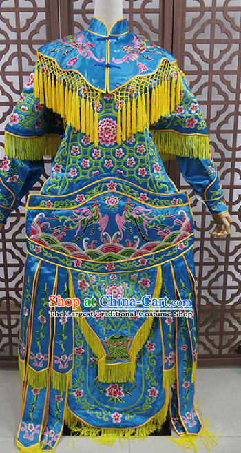 Traditional Chinese Beijing Opera Female General Costume Peking Opera Warriors Blue Clothing