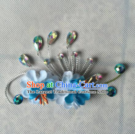 Asian Chinese Beijing Opera Jewelry Accessories Ancient Princess Blue Flowers Brooch for Women
