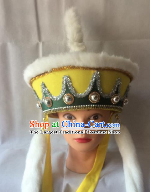 Asian Chinese Traditional Beijing Opera Headwear Ancient Soldier Yellow Hat for Men