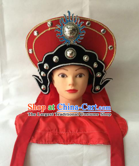 Asian Chinese Beijing Opera Hair Accessories Ancient Female Warrior Red Hat for Women