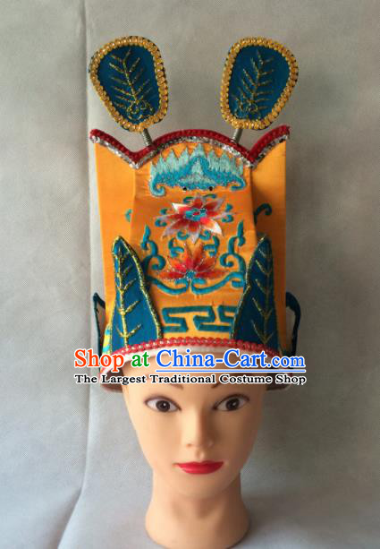 Asian Chinese Traditional Beijing Opera Headwear Ancient Taoist Priest Golden Hat for Men