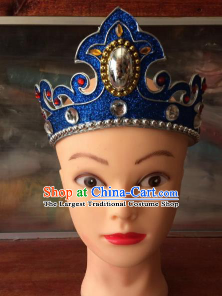 Asian Chinese Traditional Beijing Opera Takefu Headwear Ancient Prince Blue Head Crown for Men