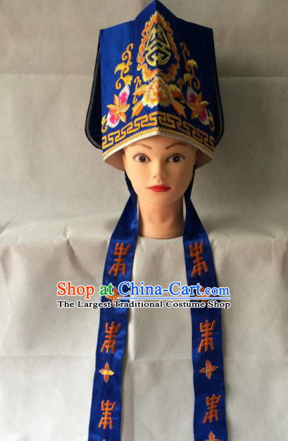 Asian Chinese Traditional Beijing Opera Old Men Headwear Ancient Landlord Royalblue Hat for Men