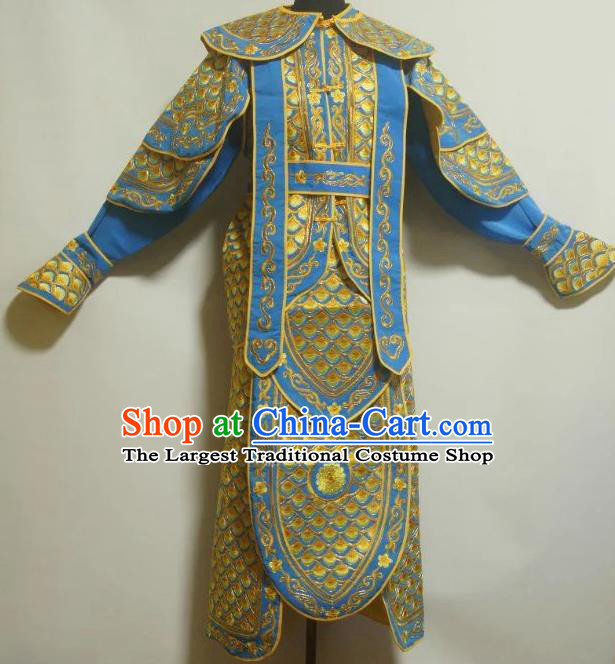 Traditional Chinese Beijing Opera Takefu Costume Ancient Warrior Blue Clothing