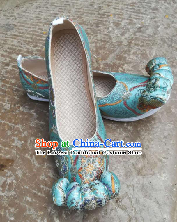 Asian Chinese Traditional Shoes Ancient Song Dynasty Wedding Blue Shoes Hanfu Shoes for Women