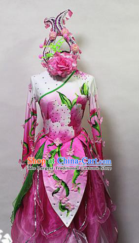 Asian Chinese Traditional Costume Classical Dance Rosy Dress for Women