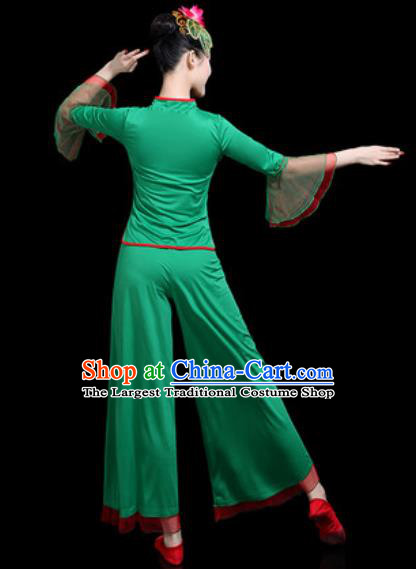 Chinese Traditional Yangko Dance Costume Folk Dance Fan Dance Green Clothing for Women
