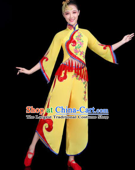 Chinese Traditional Folk Dance Yangko Dance Costume Fan Dance Yellow Clothing for Women