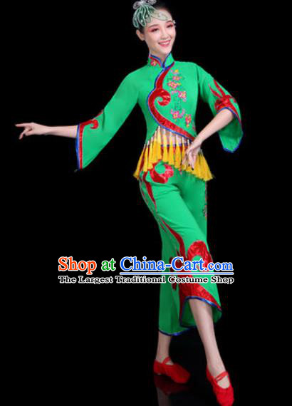 Chinese Traditional Folk Dance Yangko Dance Costume Fan Dance Green Clothing for Women