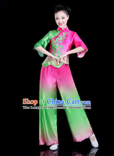 Chinese Traditional Folk Dance Yangko Dance Costume Fan Dance Rosy Clothing for Women