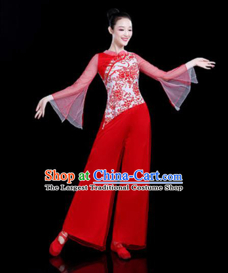 Chinese Traditional Folk Dance Yangko Dance Costume Fan Dance Red Clothing for Women