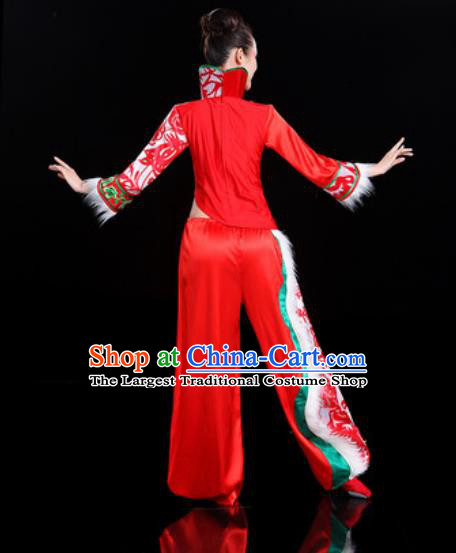 Chinese Traditional Folk Dance Yangko Dance Winter Costume Fan Dance Red Clothing for Women