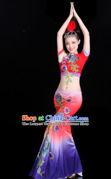Chinese Traditional Ethnic Peacock Dance Costume Dai Nationality Folk Dance Dress for Women