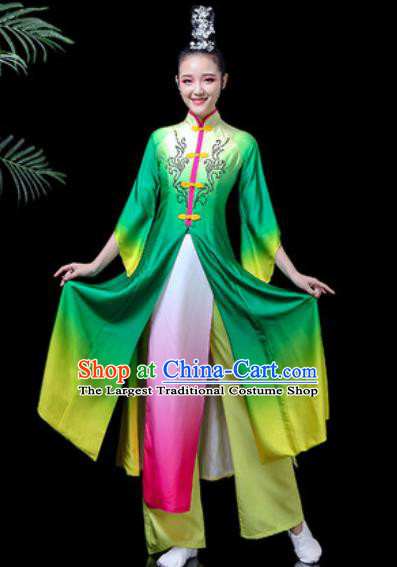 Traditional Chinese Classical Dance Costume Stage Performance Umbrella Dance Green Dress for Women