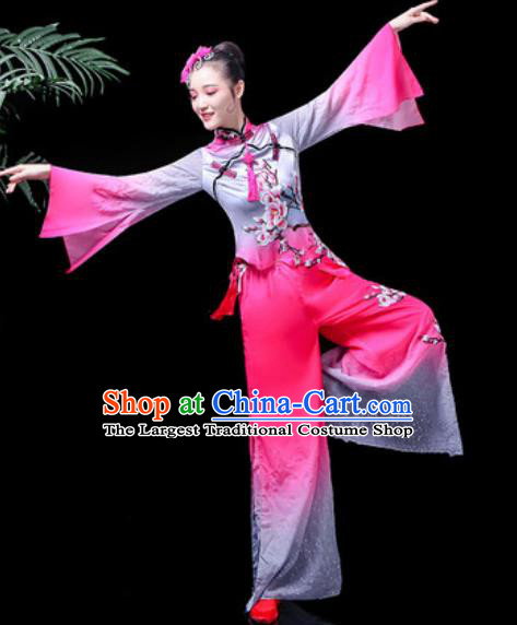 Traditional Chinese Folk Dance Costume Fan Dance Rosy Clothing for Women