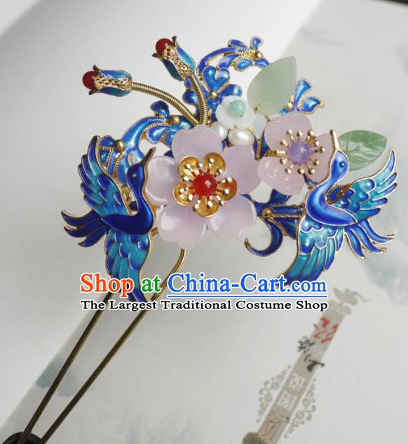 Chinese Ancient Palace Hair Accessories Qing Dynasty Queen Blueing Cranes Hairpins for Women