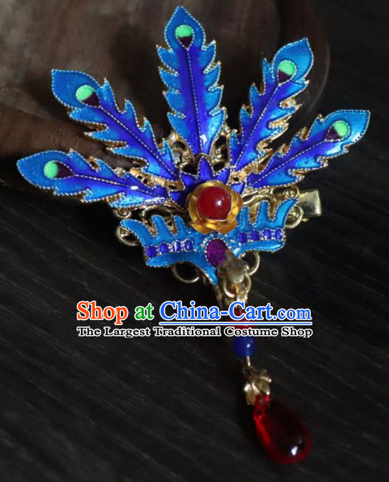 Chinese Ancient Palace Hair Accessories Traditional Classical Blueing Phoenix Hair Claw for Women