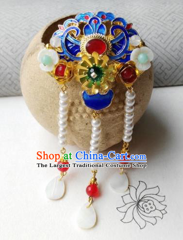 Chinese Ancient Palace Hair Accessories Traditional Classical Blueing Tassel Hair Claw for Women