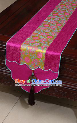 Chinese Traditional Peony Pattern Rosy Brocade Table Flag Classical Satin Household Ornament Table Cover