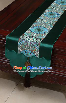 Chinese Traditional Pattern Deep Green Brocade Table Flag Classical Satin Household Ornament Table Cover