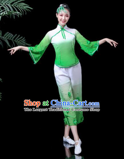 Traditional Chinese Yangko Dance Stage Performance Costume Folk Dance Green Clothing for Women