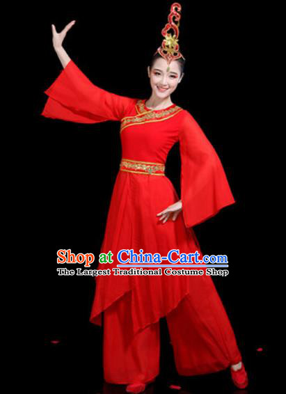 Traditional Chinese Classical Dance Stage Performance Costume Umbrella Dance Red Dress for Women