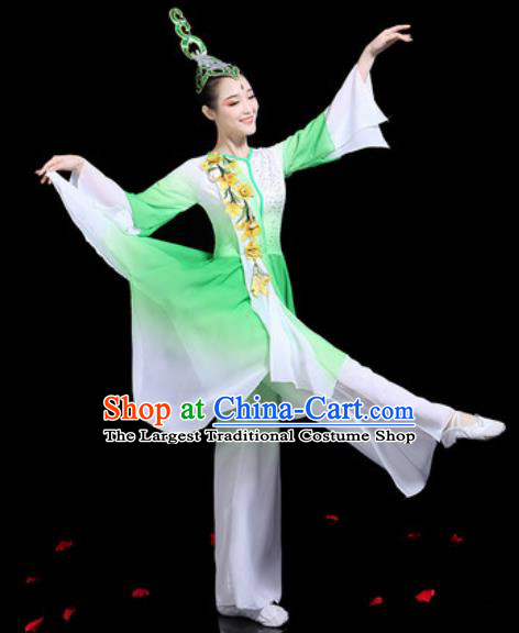 Traditional Chinese Stage Performance Costume Group Dance Classical Dance Green Dress for Women