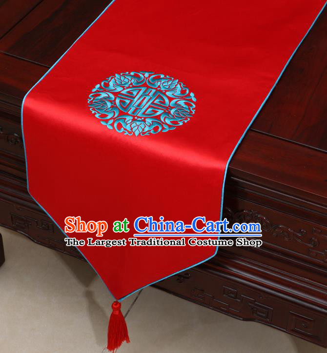 Chinese Classical Embroidered Red Brocade Table Flag Traditional Satin Household Ornament Table Cover