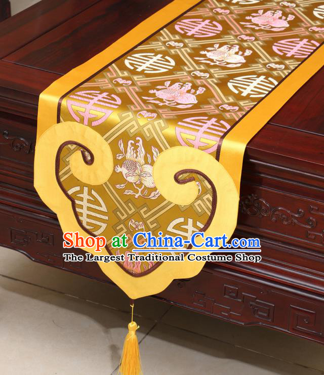 Chinese Classical Pomegranate Pattern Golden Satin Table Flag Traditional Brocade Household Ornament Table Cover