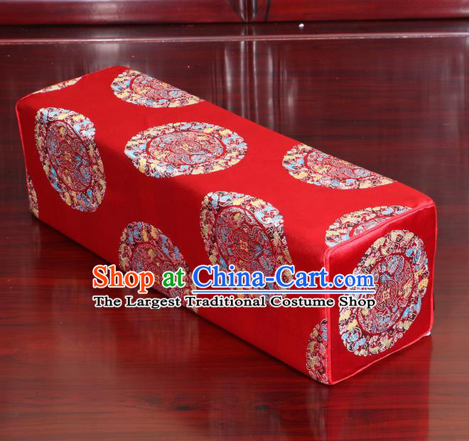Chinese Traditional Household Accessories Armrest Pillow Classical Dragons Pattern Red Brocade Pillow