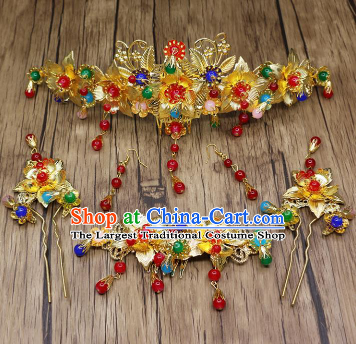 Chinese Ancient Bride Wedding Phoenix Coronet Hair Accessories Traditional Classical Tassel Hairpins for Women
