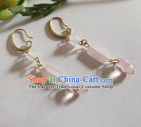 Chinese Ancient Hanfu Jewelry Accessories Traditional Rose Chalcedony Earrings for Women