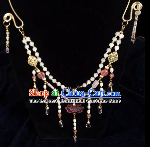 Chinese Ancient Hanfu Jewelry Accessories Traditional Pearls Tassel Lotus Necklace for Women