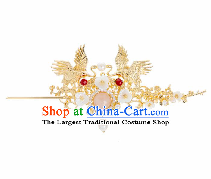 Chinese Ancient Hanfu Wedding Hair Accessories Traditional Golden Cranes Hair Crown Hairpins for Women
